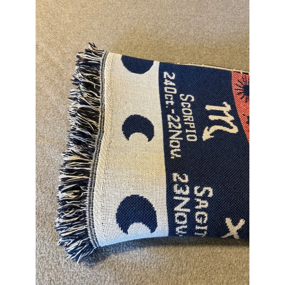 Zodiac Celestial Woven Tapestry Throw Blanket Sun Moon Astrology Navy 50x64